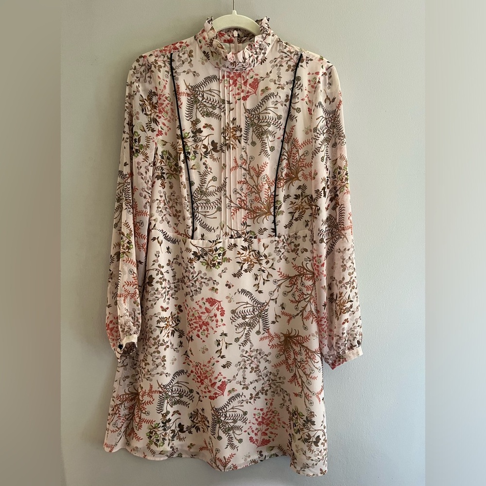 Miss Selfridge floral print retro sheer sleeve mini dress size 8